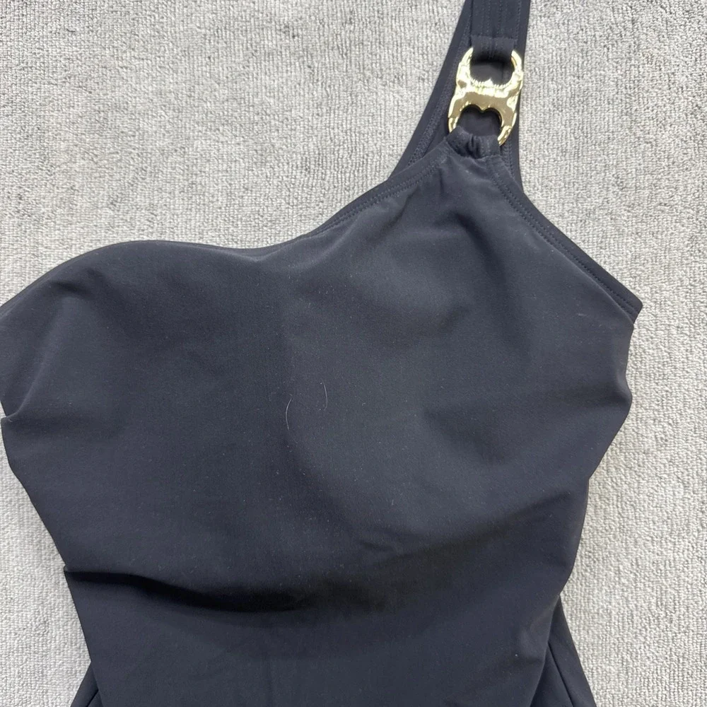 Tory‎ Burch Gemini One Shoulder Black Swimsuit Women's XS Designer Swimwear - Picture 2 of 6